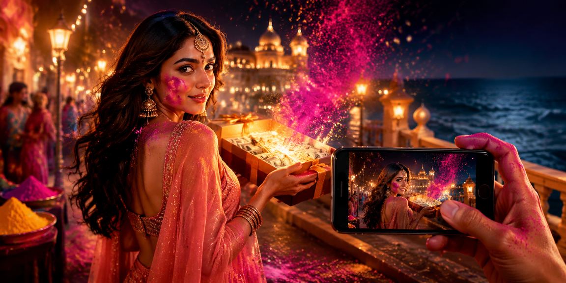 Player enjoying live casino games on mobile during Holi festival in India